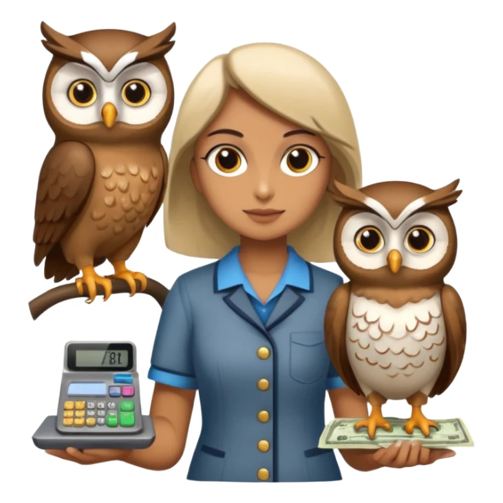 holding money and scale with two mascot owl sticker