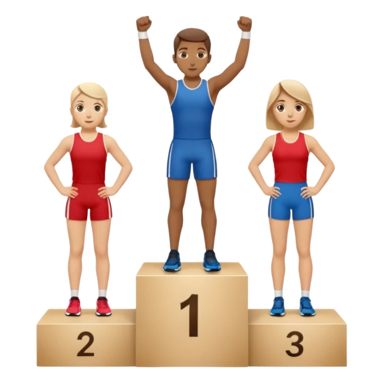 show people on podium in first, second and third place.  The podium should be labled 2, 1, 3.  The middle position should only have the number 1 sticker