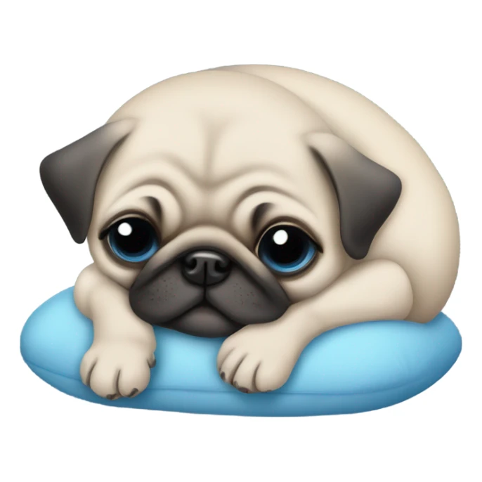 Baby pug with blue eyes sleeping on a blue cushion  sticker