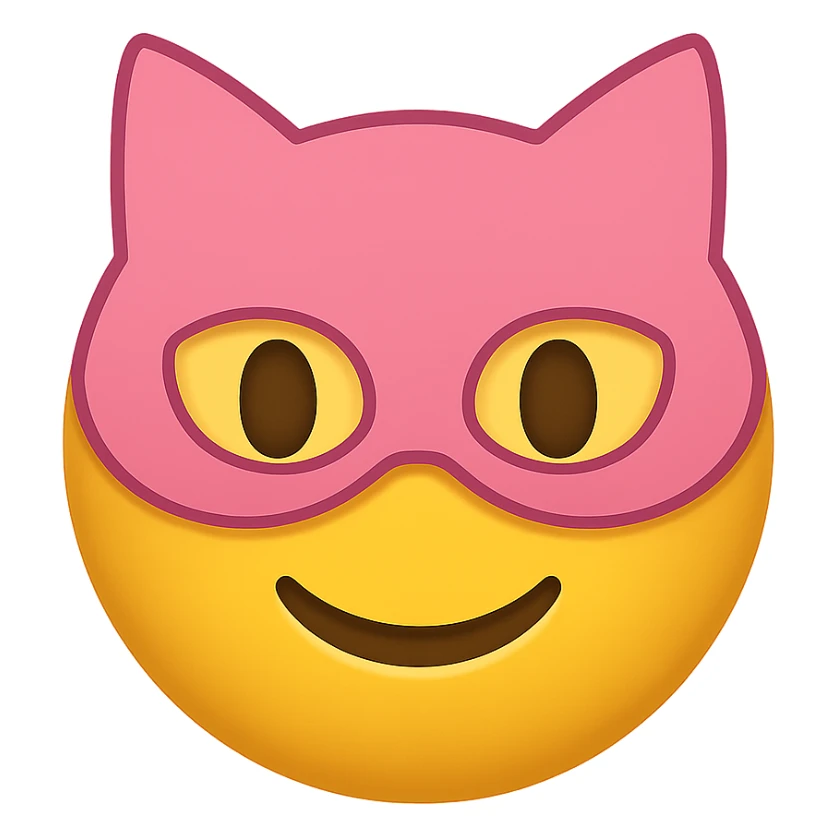 yellow face with pink cat mask emoji, digital illustration sticker