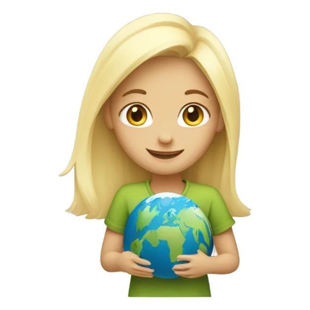 blonde girl hugs the planet sticker