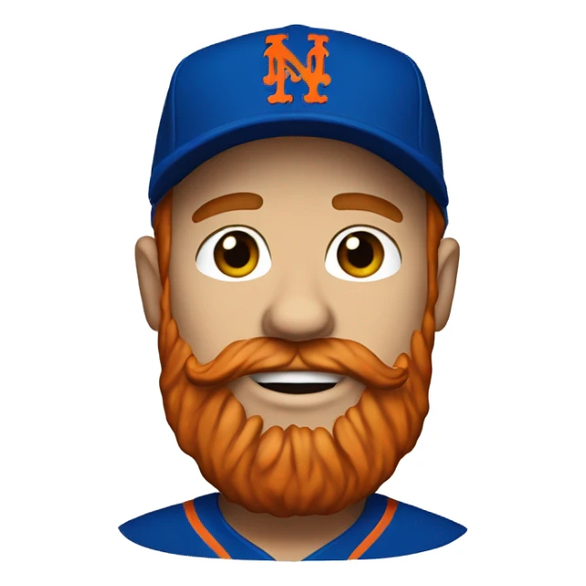 Man with red beard wearing a New York Mets hat sticker