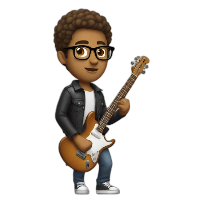 Brown man short hair Whith glasses plays electric guitar sticker