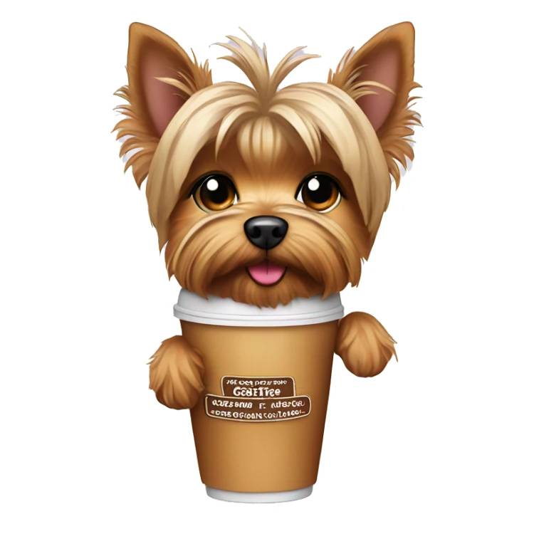 Yorkie dog with iced coffee sticker