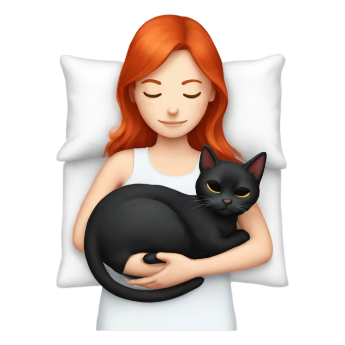 White red haired girl sleeping with a black kitten sticker