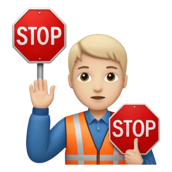 Person with the STOP sign sticker