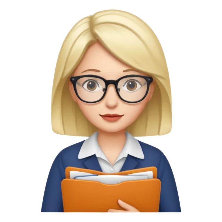 a woman with glasses and a folder in her hands like sticker