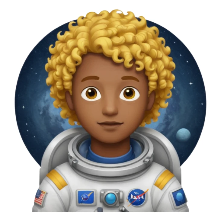 Astronauts, Young, male, dark skin, yellow curly hair sticker