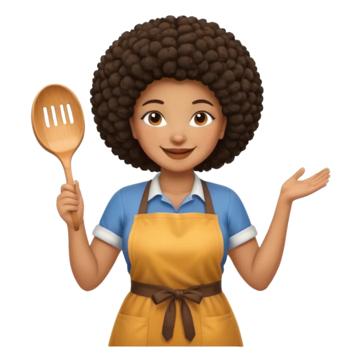 Mujer curvy afro, con vestimenta cómoda y delantal, con sonrisa contagiosa y dando la bienvenida  sticker