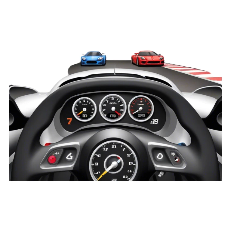 An icon showing a racing game interface, inspired by Grand Turismo. The design features a garage with a selection of high-performance cars, along with race track visuals in the background. Speedometer, lap timer, and other HUD elements add to the excitement. Transparent background sticker