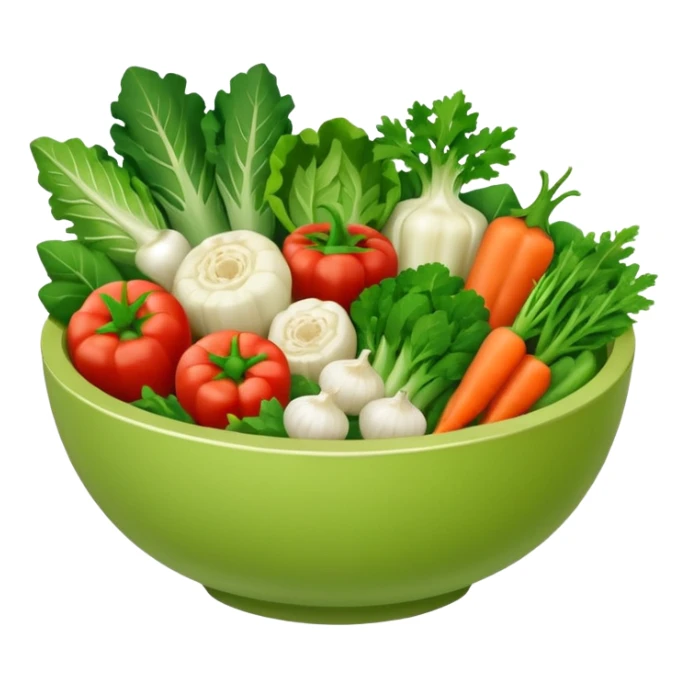 Healthy home cooking humanless avatar in clean style vibrant illustration. Fresh vegetables bowl, green tones, simple shapes, flat design, friendly and light. sticker