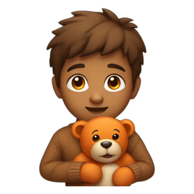 indian kid wearing a brown sweater polo holding a orange teddy bear sticker