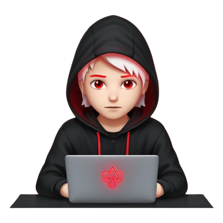 developer behind his laptop with this style : Crytek Crysis Video game neon glowing bright red character red black hooded hacker themed character sticker