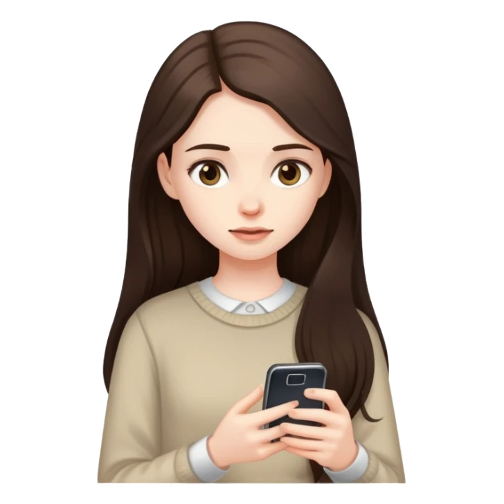 girl with long dark brown hair and pale on her phone sticker