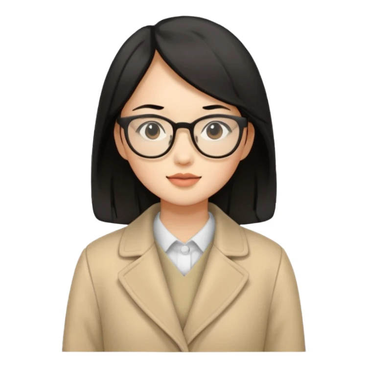 asian young woman black-haired in beige coat with glasses sticker