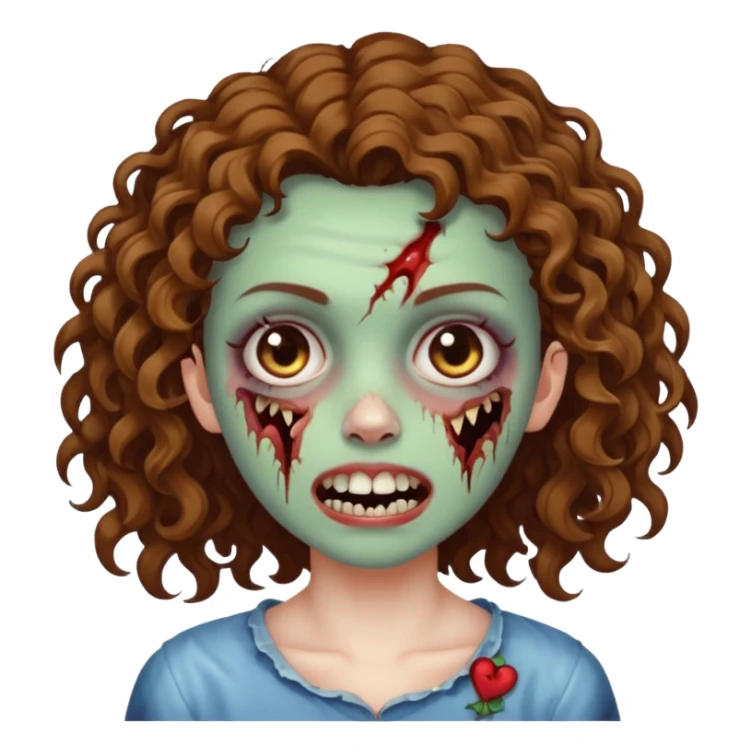 zombie girl with a face scar, curly hair & a tooth gap sticker