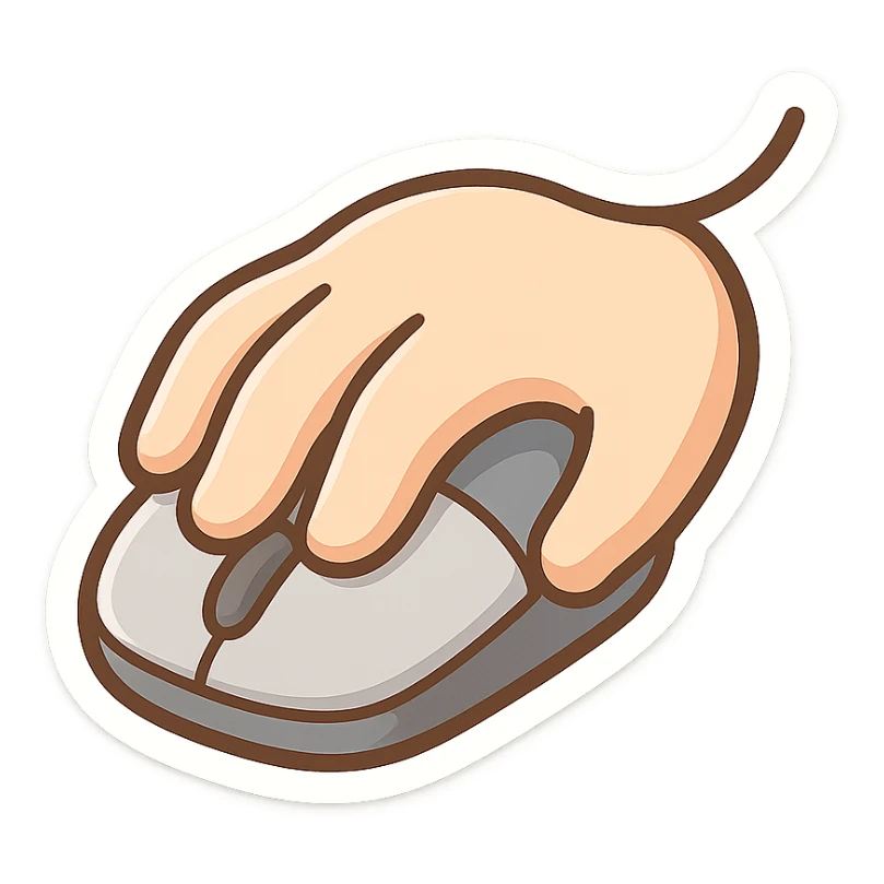 cartoon chibi style hand controlling computer mouse sticker