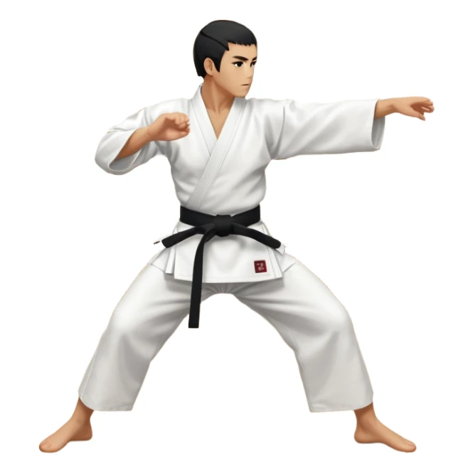 An icon showcasing a martial artist in a dynamic aikido move, performing a graceful throw or joint lock. The background includes a traditional dojo with wooden floors and simple decor. The artist wears a white gi with a black hakama, emphasizing the fluidity and precision of aikido. T sticker