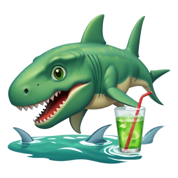 Dinosaur swimming with shark drinking soda sticker