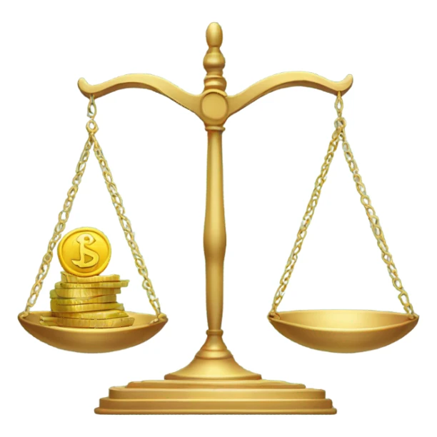 scales, on one side is a heart, on the other is some money  sticker