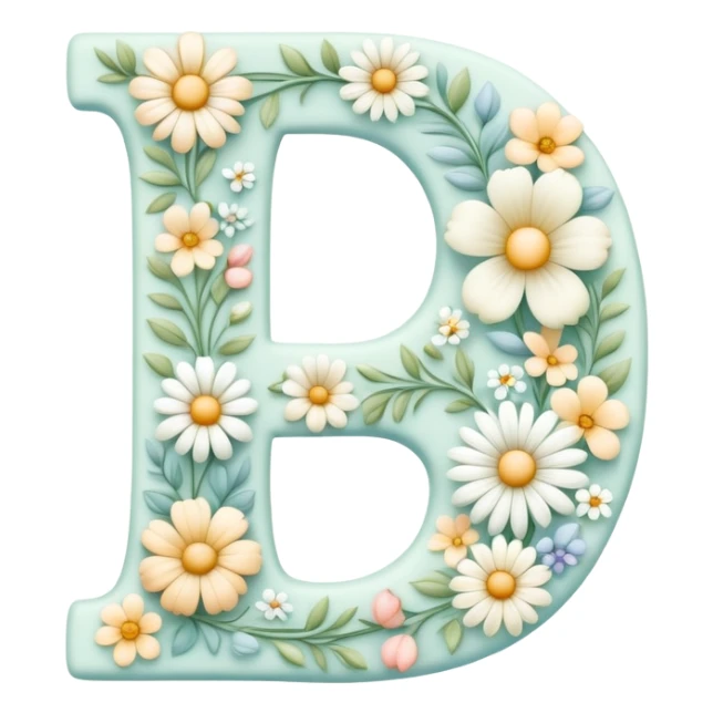 White pastel flowery romantic alphabet letter sticker