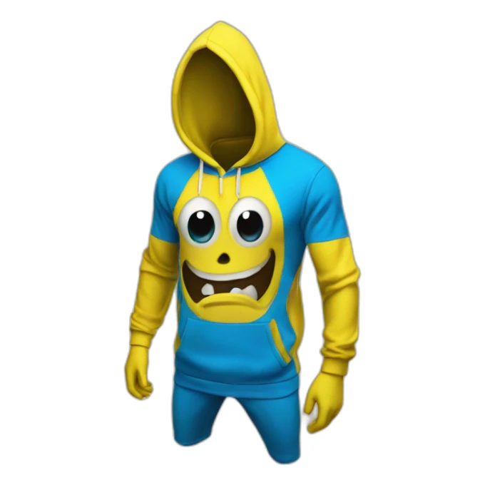 banana dominus hoodie, yellow with blue scary eyes sticker