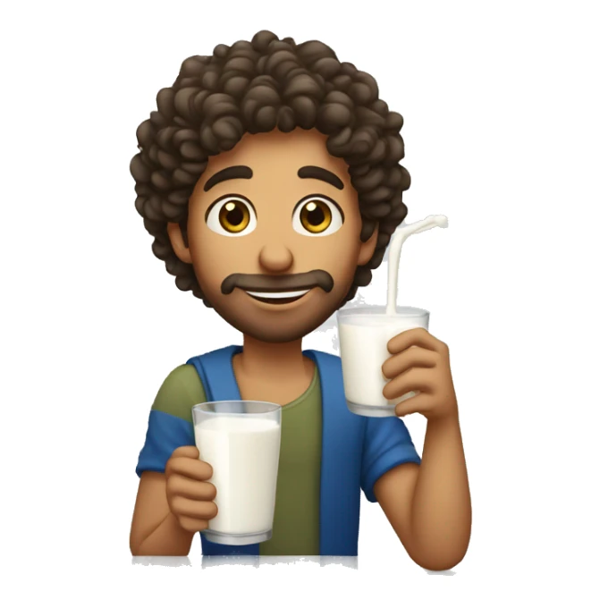 Mediterranean guy with curly hair drinking glass of milk sticker