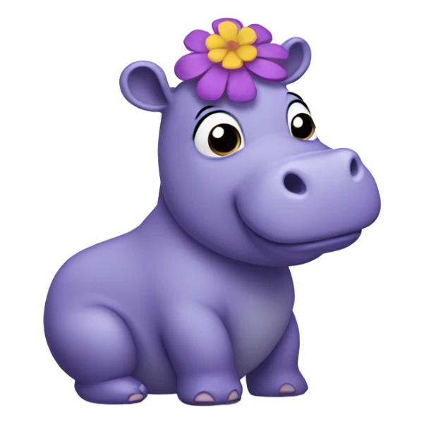 purple hippo with a flower on her head and in a dress sticker
