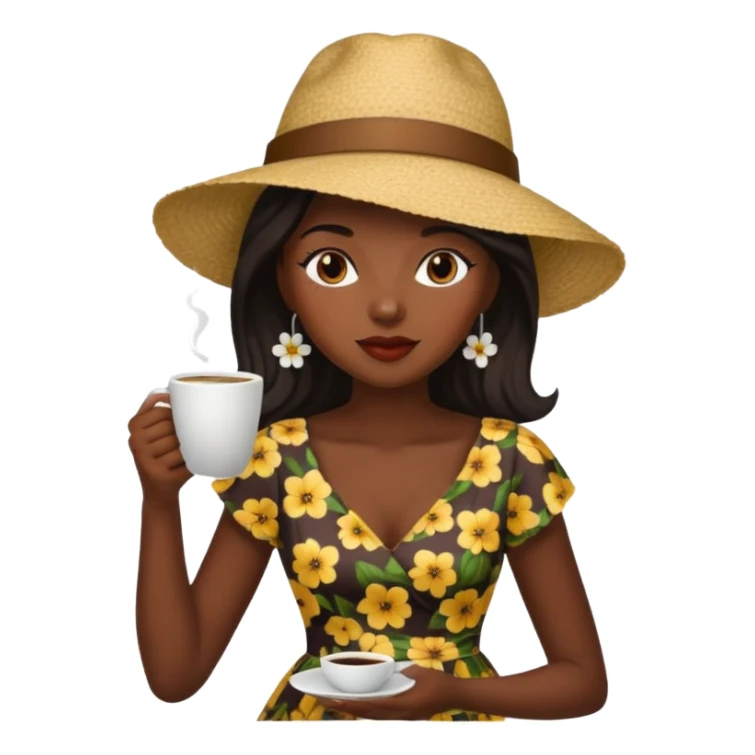 black woman drink coffe with hat dress  sticker