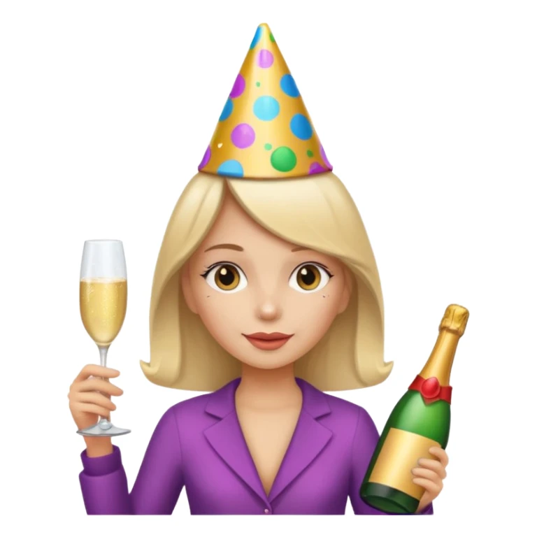 girl with Champagne bottle with party cap. sticker