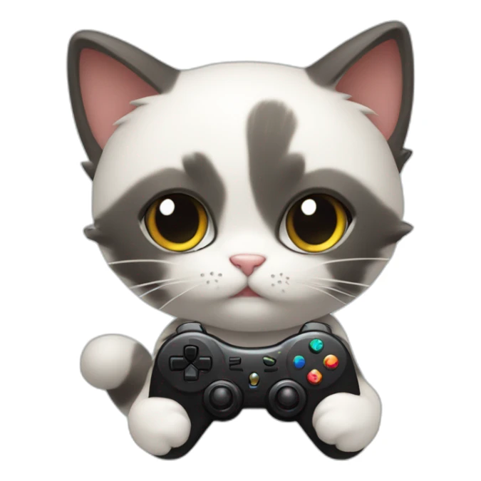 Cute cat holding one small black ps controller and playing video games sticker