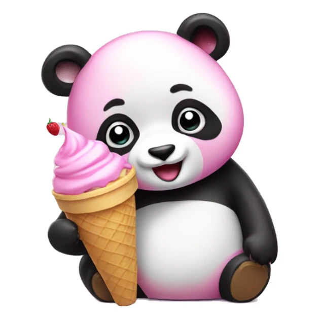 Pink Panda eating ice cream sticker