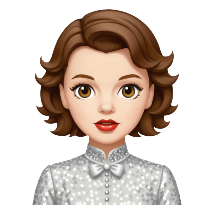 Judy Garland with brown hair, white sequin outfit sticker