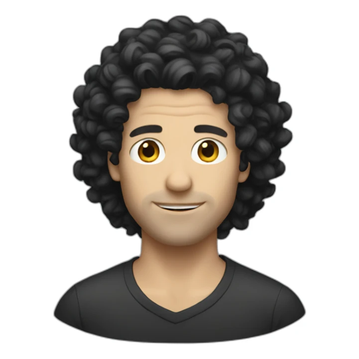 White man with curly black rockstar hair sticker