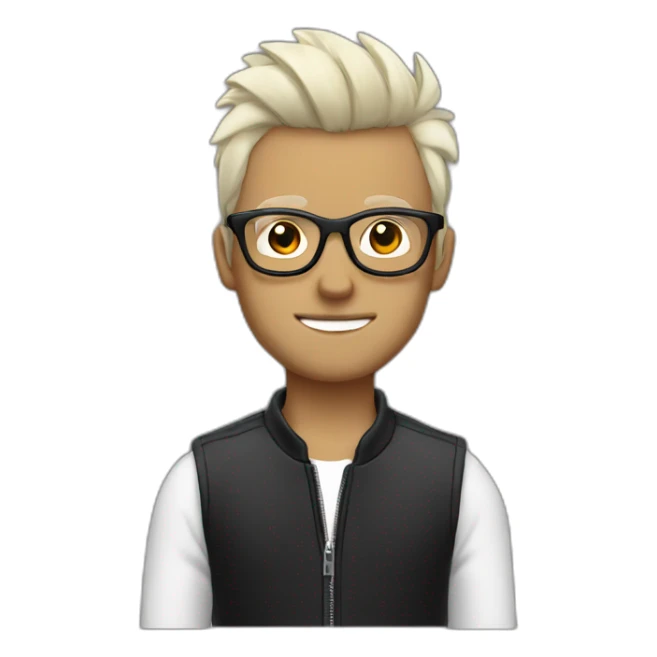 a guy with white coloured glasses,black Fauxhawk hairstyle sticker