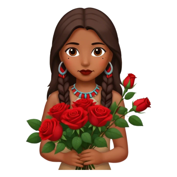 Native American girl with bouquet of red roses sticker