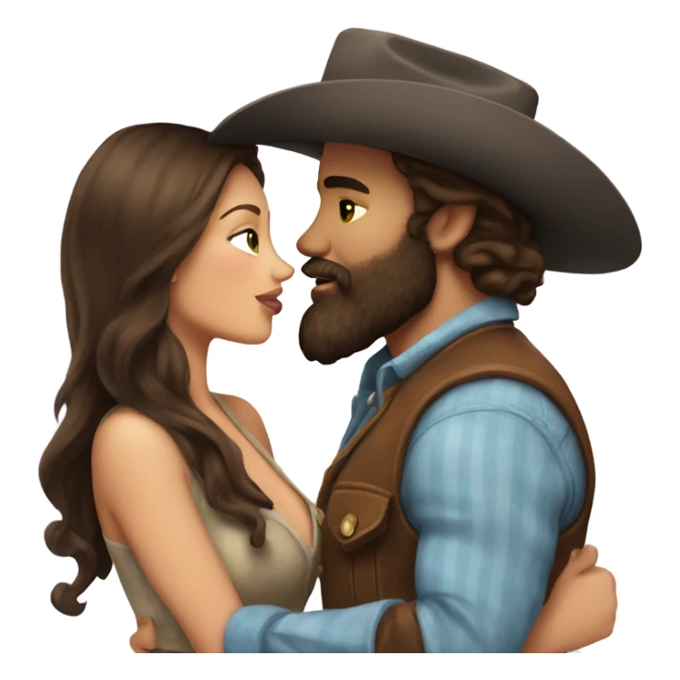 Tall bearded cowboy kissing curvy beautiful brunette  sticker