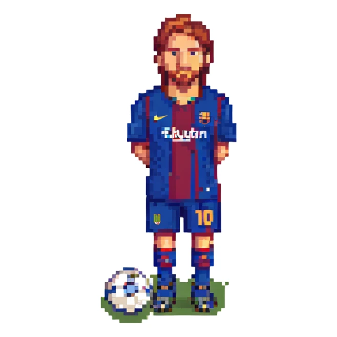 pixel art Lionel Messi with a soccer ball at his feet sticker