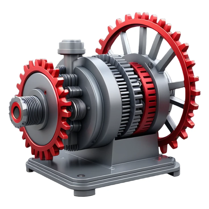 3D render of a compact power generator with:
- Intricate mechanical gears system
- Main large gear in metallic gray
- Smaller interconnected gears in motion
- Red glowing energy flowing through transparent tubes
- Industrial-tech aesthetic
- Metallic gray base with red accent lights
- Sharp details and mechanical precision
- Subtle steam or energy particles in red
--ar 1:1
--style raw
--v 5.2
--no text
--q 2
--c 20 sticker