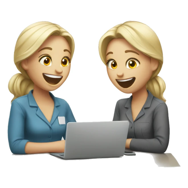 Two Caucasian girls laughing at work sticker