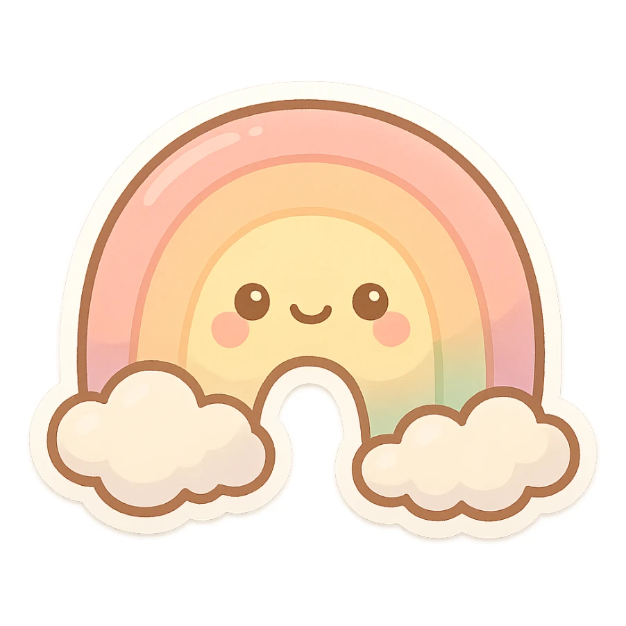 a chubby rainbow with a cute face, pastel colors, rounded shape sticker