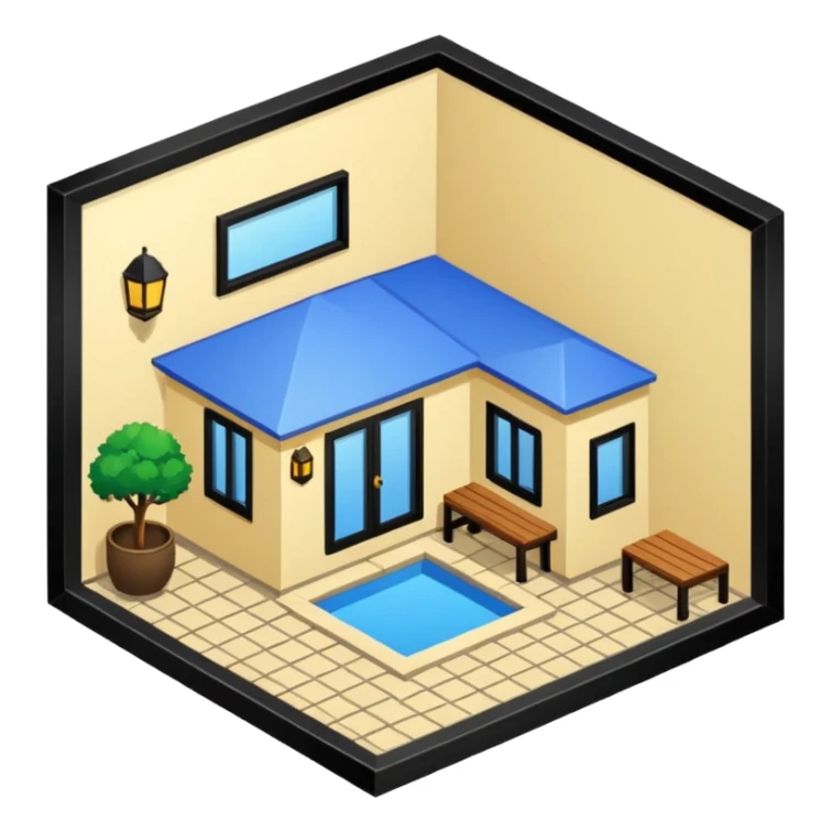 little city and many, small, ordinary, simple, home, Iranian-style, 1980, isometric sticker
