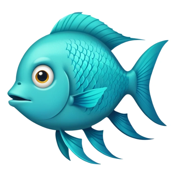 bright turquoise fish in perfect flat side profile, exactly facing right, single eye visible, completely 2D side view only, derpy stupid expression, no perspective at all sticker