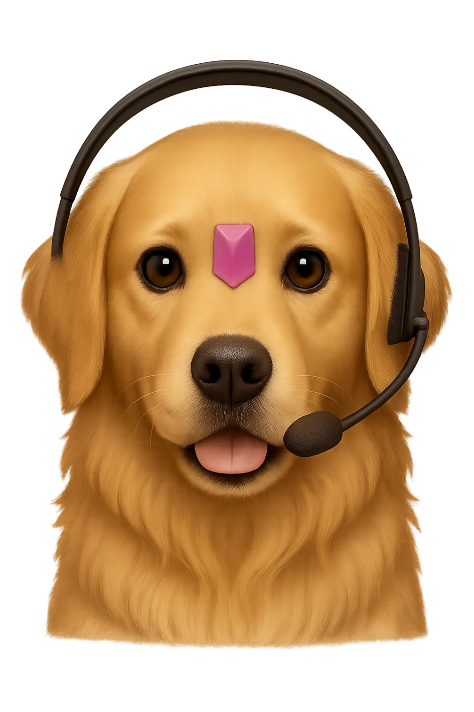 A golden retriever emoji wearing a realistic, normal customer support headset (not exaggerated or cartoonish). The style is simple and clear with no background. sticker