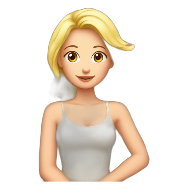 beautiful blonde with sitting on a giant peach sticker