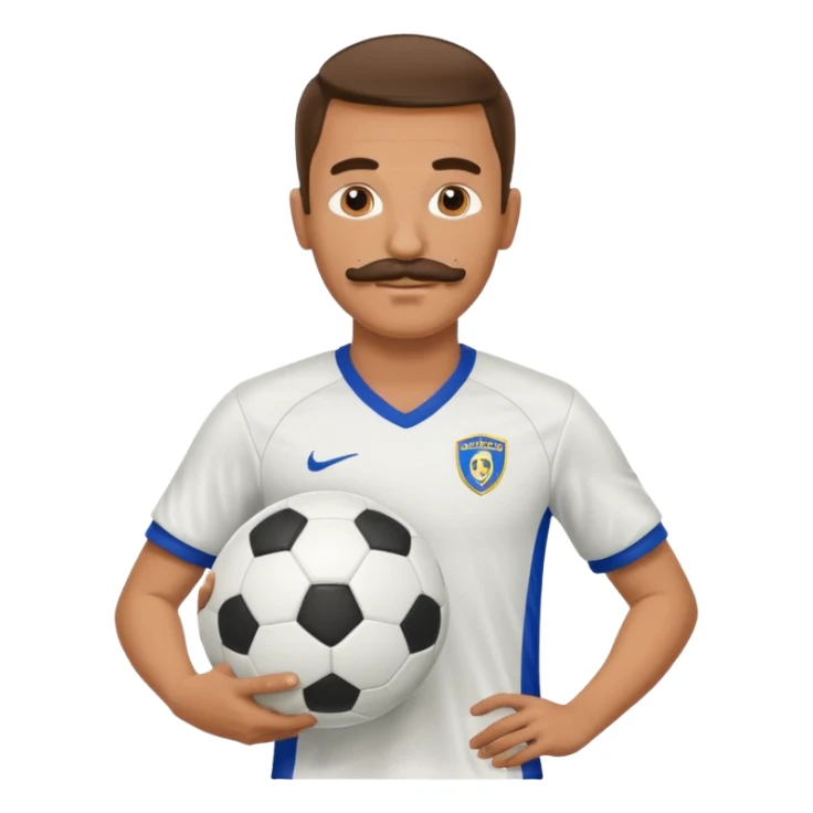 man soccer player with mustache holding soccer ball sticker