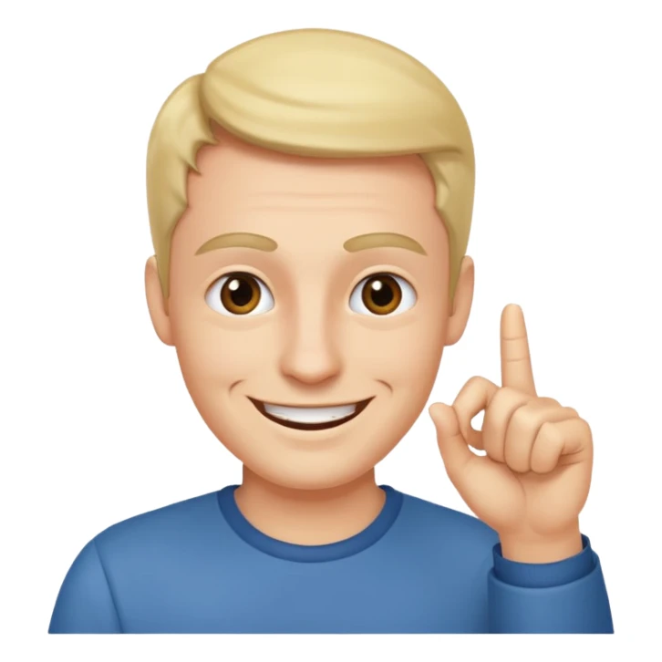 man pointing with index finger on his hand towards his eyebrows and smiling sticker