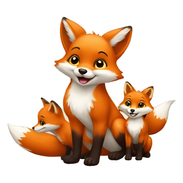 little fox playing with 3 little kids sticker