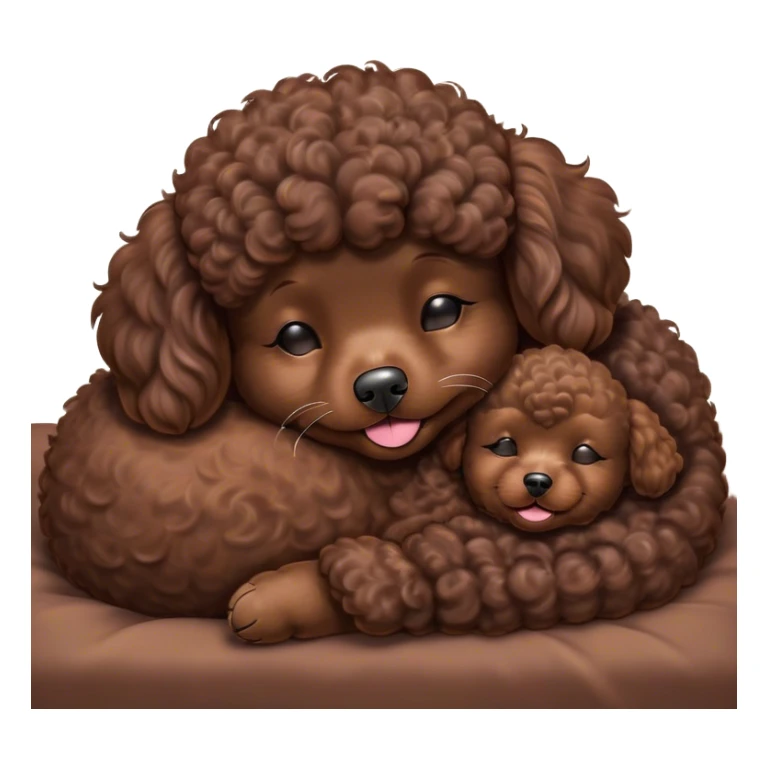 Meme-Worthy Cute Sleeping Chocolate Poodle Portrait Emoji, Head resting peacefully with a contented smile, showcasing a delightfully elegant build and a luxuriously soft, curly chocolate Fur, eyes shut in a serene nap, Simplified yet hilariously adorable features, highly detailed, glowing with a soft, drowsy light, high shine, relaxed and utterly lovable, stylized with an air of playful laziness, bright and heartwarming, soft glowing outline, capturing the essence of a comically sleepy companion, so meme-worthy it feels like it could instantly become the next viral sensation of adorable slumber! sticker
