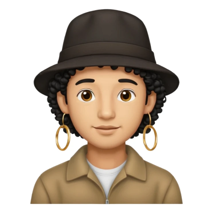 man curly hair and big earrings and and hat wearing sticker